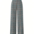 Wide-Leg Trousers Plaid Houndstooth Women's High-Waist – Office, Casual, Holiday, Gift