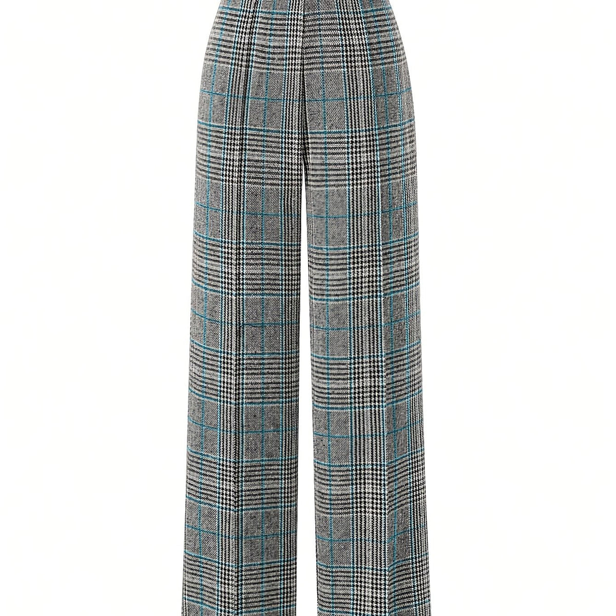 Wide-Leg Trousers Plaid Houndstooth Women's High-Waist – Office, Casual, Holiday, Gift