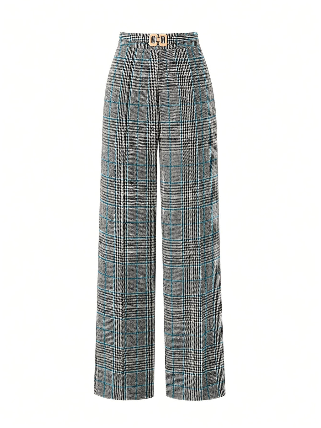 Wide-Leg Trousers Plaid Houndstooth Women's High-Waist – Office, Casual, Holiday, Gift