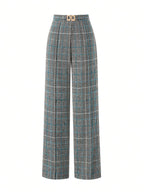 Wide-Leg Trousers Plaid Houndstooth Women's High-Waist – Office, Casual, Holiday, Gift