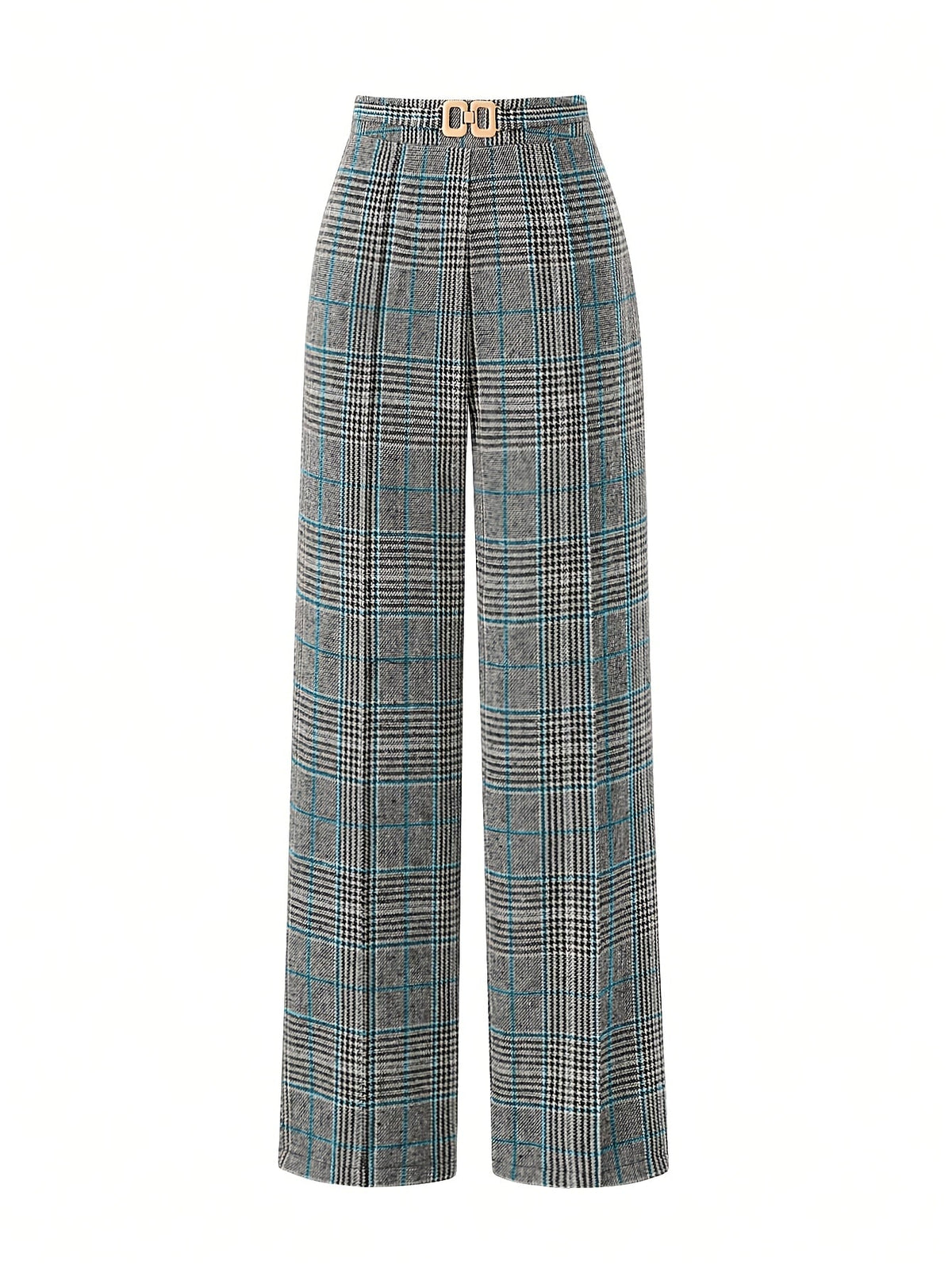 Wide-Leg Trousers Plaid Houndstooth Women's High-Waist – Office, Casual, Holiday, Gift