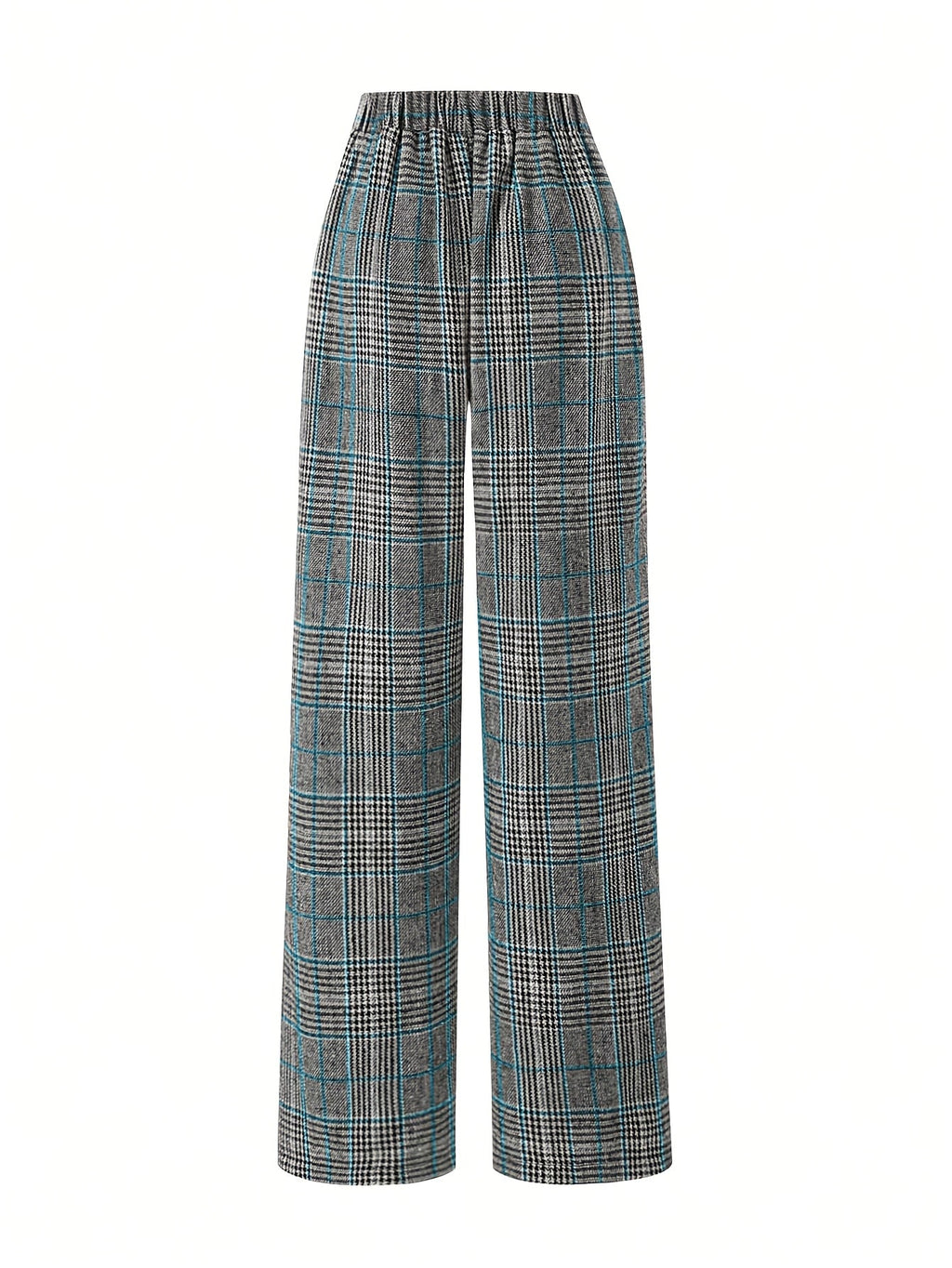 Wide-Leg Trousers Plaid Houndstooth Women's High-Waist – Office, Casual, Holiday, Gift