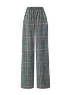 Wide-Leg Trousers Plaid Houndstooth Women's High-Waist – Office, Casual, Holiday, Gift