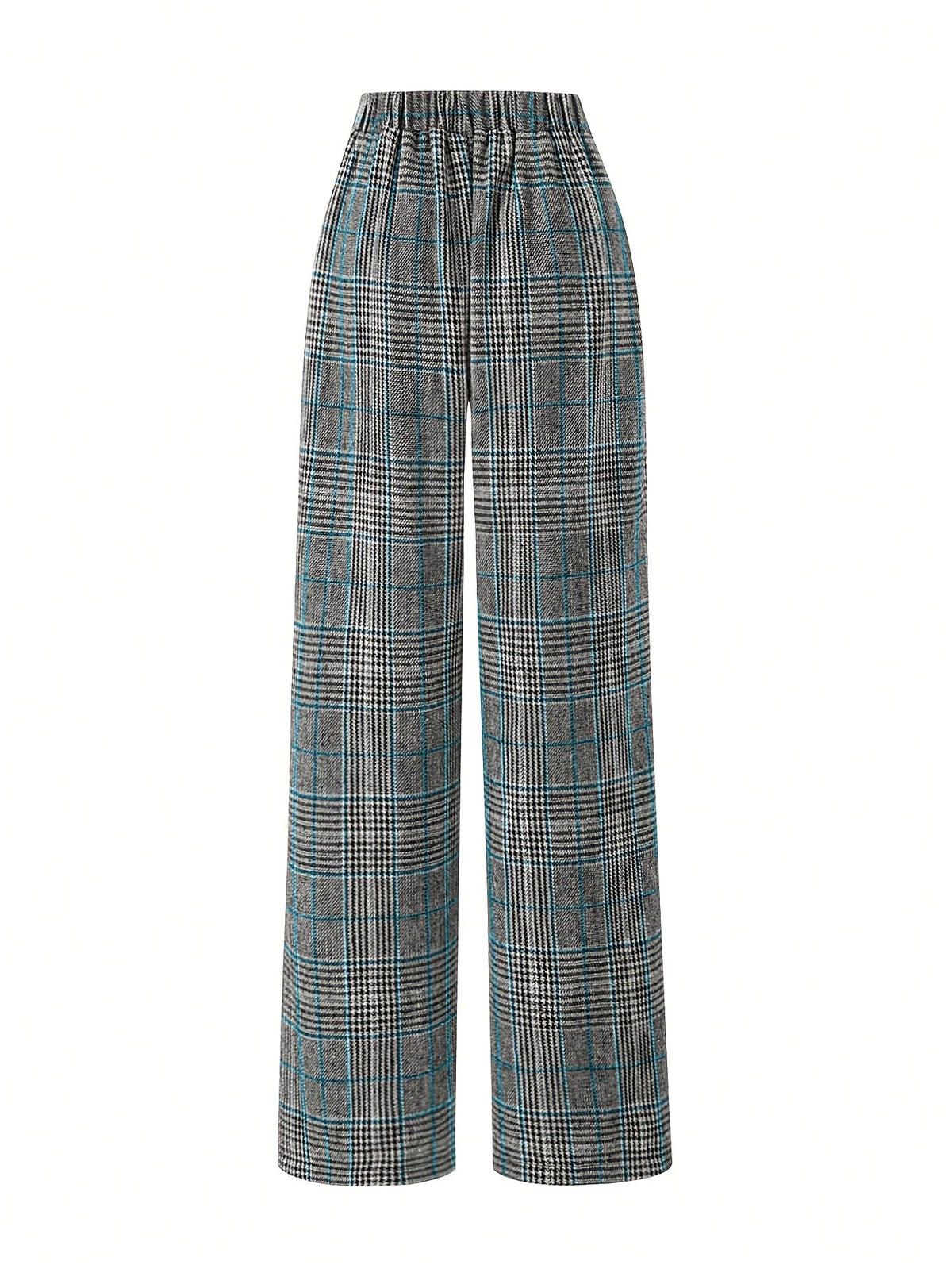 Wide-Leg Trousers Plaid Houndstooth Women's High-Waist – Office, Casual, Holiday, Gift