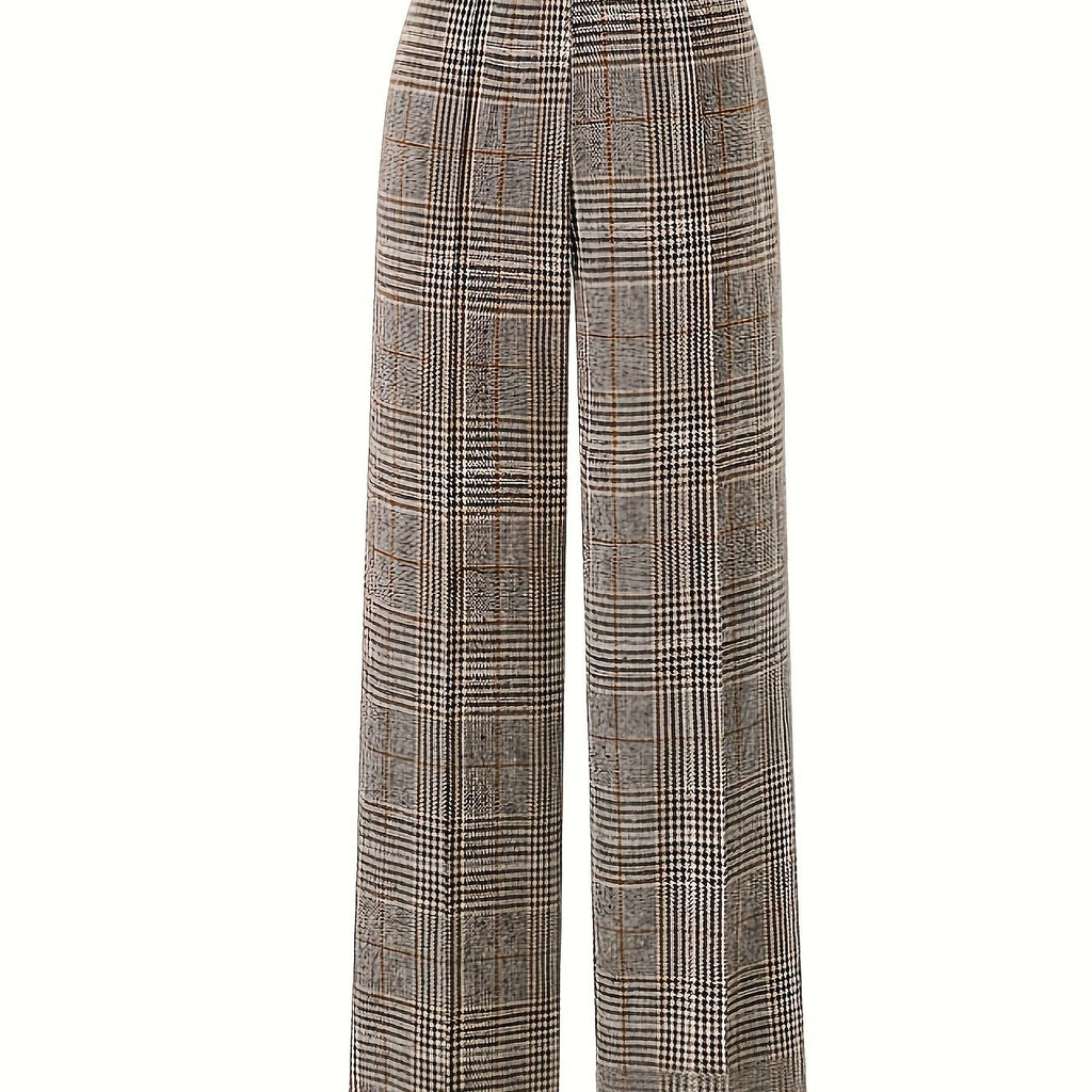 Wide-Leg Trousers Plaid Houndstooth Women's High-Waist – Office, Casual, Holiday, Gift