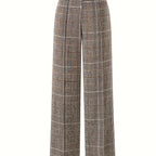 Wide-Leg Trousers Plaid Houndstooth Women's High-Waist – Office, Casual, Holiday, Gift