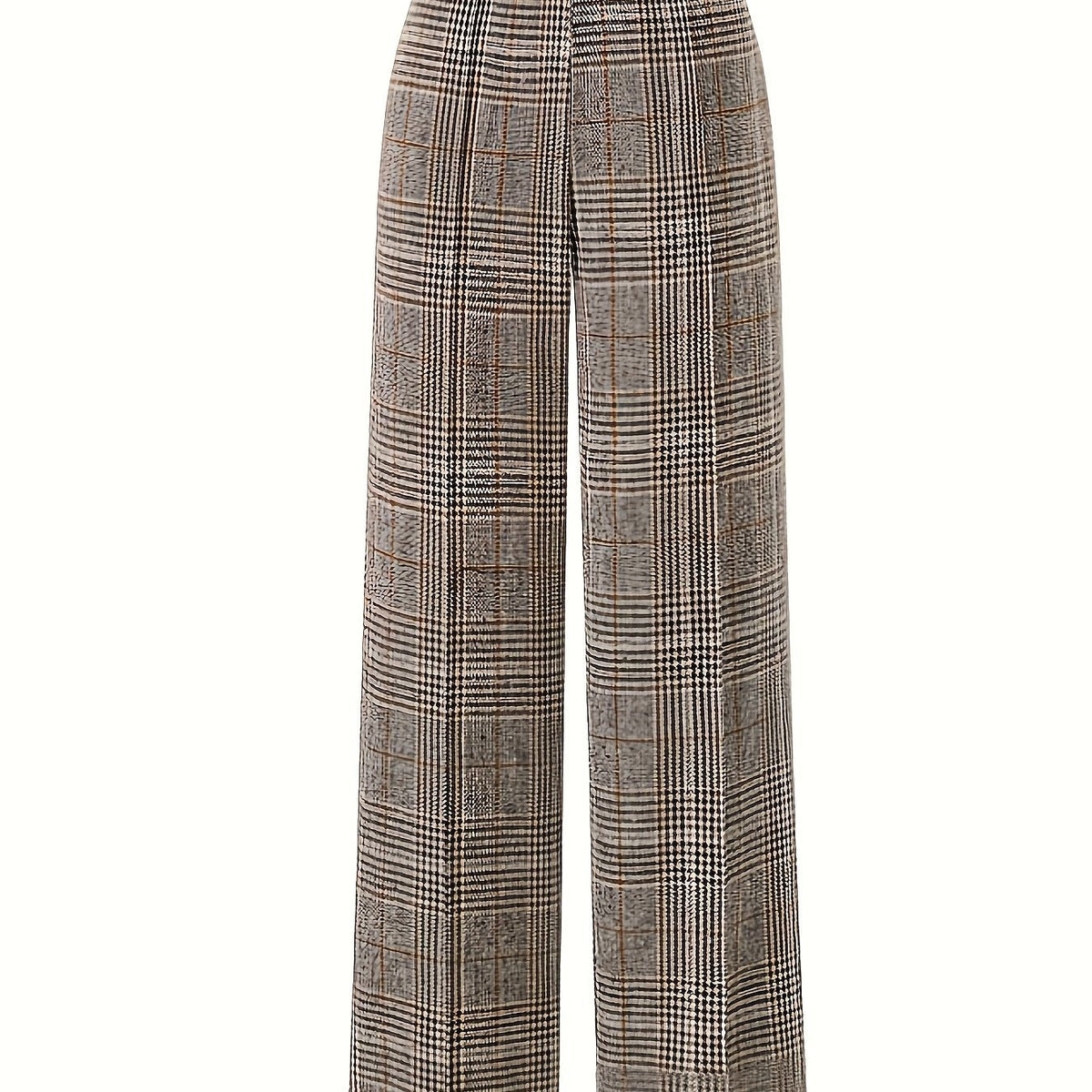 Wide-Leg Trousers Plaid Houndstooth Women's High-Waist – Office, Casual, Holiday, Gift