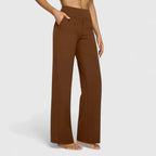 Wide Leg Trousers Women's High Waist Taupe with Pockets – Yoga, Home Gym, Training