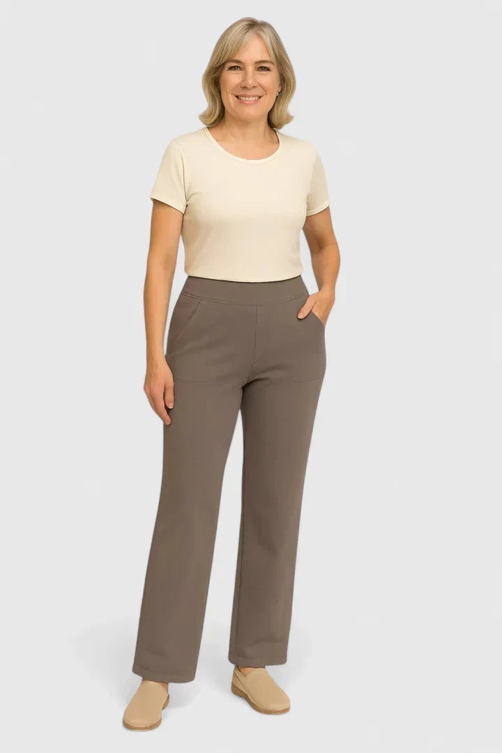 Wide Leg Trousers Women's High Waist Taupe with Pockets – Yoga, Home Gym, Training