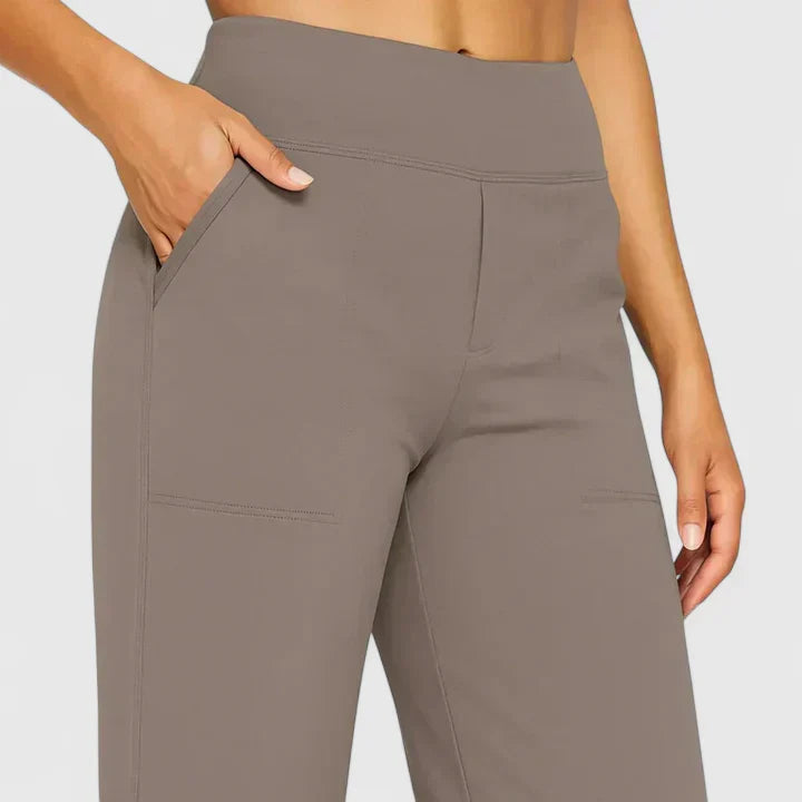 Wide Leg Trousers Women's High Waist Taupe with Pockets – Yoga, Home Gym, Training