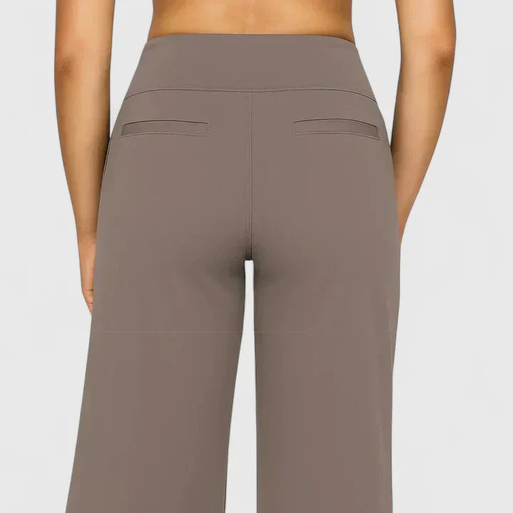 Wide Leg Trousers Women's High Waist Taupe with Pockets – Yoga, Home Gym, Training
