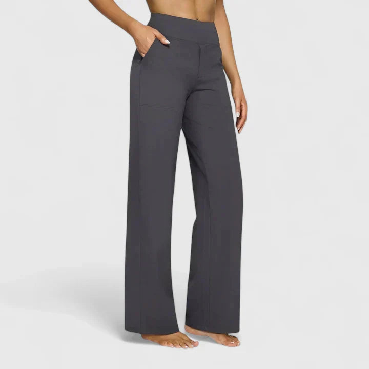 Wide Leg Trousers Women's High Waist Taupe with Pockets – Yoga, Home Gym, Training