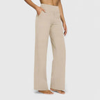 Wide Leg Trousers Women's High Waist Taupe with Pockets – Yoga, Home Gym, Training