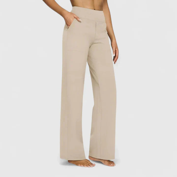 Wide Leg Trousers Women's High Waist Taupe with Pockets – Yoga, Home Gym, Training