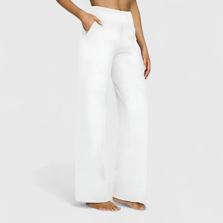 Wide Leg Trousers Women's High Waist Taupe with Pockets – Yoga, Home Gym, Training