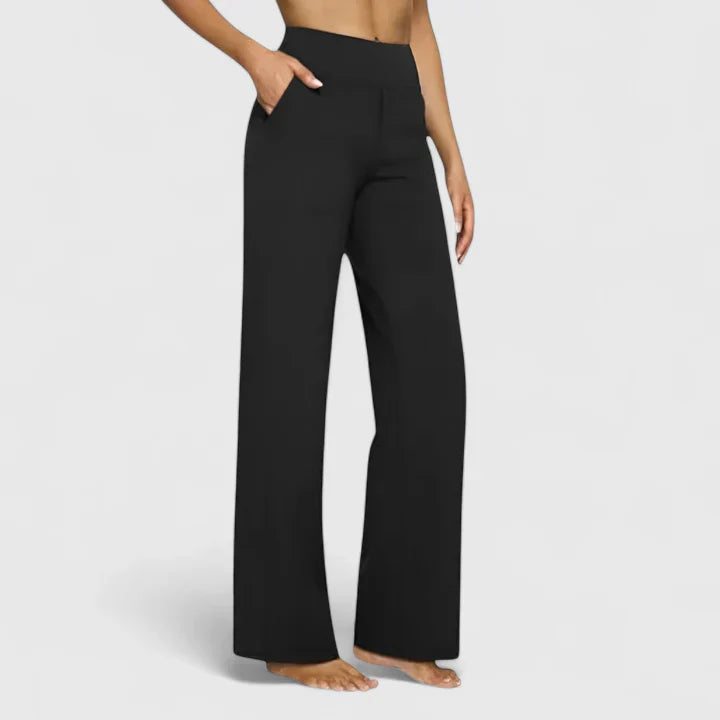 Wide Leg Trousers Women's High Waist Taupe with Pockets – Yoga, Home Gym, Training