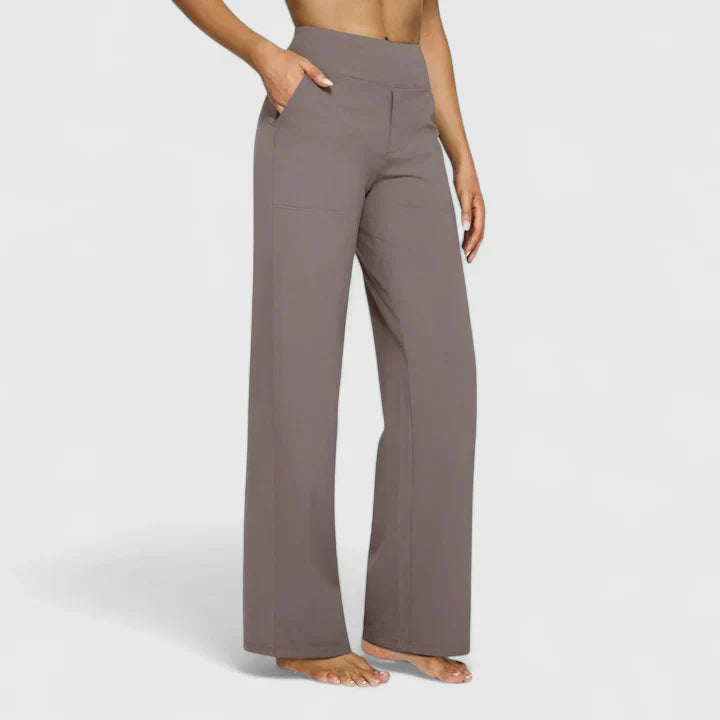 Wide Leg Trousers Women's High Waist Taupe with Pockets – Yoga, Home Gym, Training