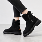 Winter Ankle Boots Faux Fur Lined Chunky Sole Women's Beige Side Zip – Casual, Cold Weather, Everyday