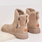 Winter Ankle Boots Faux Fur Lined Chunky Sole Women's Beige Side Zip – Casual, Cold Weather, Everyday