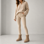 Winter Ankle Boots Faux Fur Lined Chunky Sole Women's Beige Side Zip – Casual, Cold Weather, Everyday