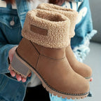 Winter Ankle Boots Women's Suede Fleece Cuff Block Heel – Casual, Warm Snow Footwear for Cold Weather