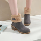 Winter Ankle Boots Women's Suede Fleece Cuff Block Heel – Casual, Warm Snow Footwear for Cold Weather
