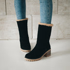 Winter Ankle Boots Women's Suede Fleece Cuff Block Heel – Casual, Warm Snow Footwear for Cold Weather