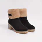 Winter Ankle Boots Women's Suede Fleece Cuff Block Heel – Casual, Warm Snow Footwear for Cold Weather