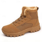 Winter Boots Fleece-Lined Suede Men's Ankle Snow Boots Khaki – Hiking, Outdoor, Cold Weather, Casual