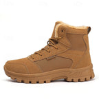 Winter Boots Fleece-Lined Suede Men's Ankle Snow Boots Khaki – Hiking, Outdoor, Cold Weather, Casual