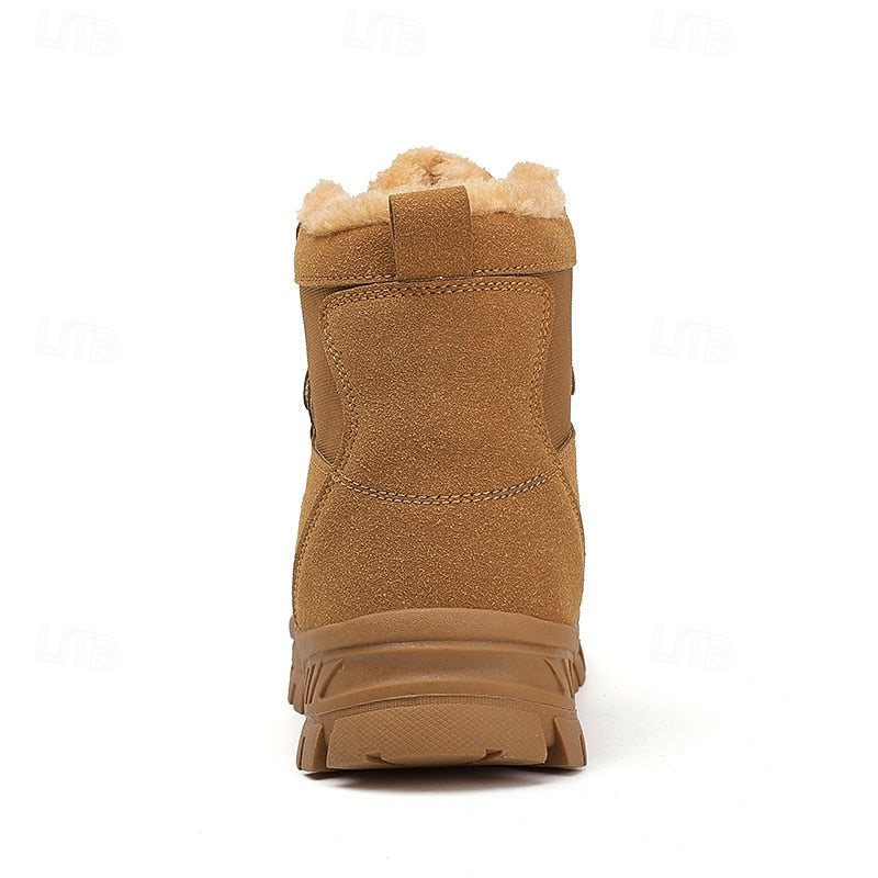 Winter Boots Fleece-Lined Suede Men's Ankle Snow Boots Khaki – Hiking, Outdoor, Cold Weather, Casual