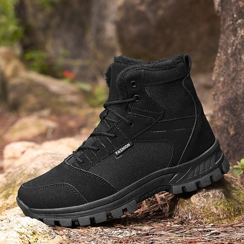 Winter Boots Fleece-Lined Suede Men's Ankle Snow Boots Khaki – Hiking, Outdoor, Cold Weather, Casual