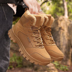Winter Boots Fleece-Lined Suede Men's Ankle Snow Boots Khaki – Hiking, Outdoor, Cold Weather, Casual