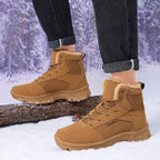Winter Boots Fleece-Lined Suede Men's Ankle Snow Boots Khaki – Hiking, Outdoor, Cold Weather, Casual