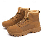 Winter Boots Fleece-Lined Suede Men's Ankle Snow Boots Khaki – Hiking, Outdoor, Cold Weather, Casual