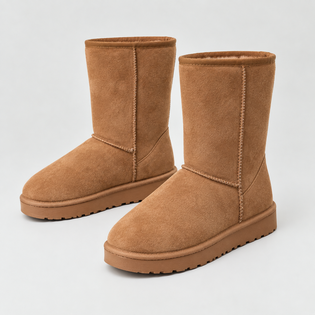 Winter Boots Suede Chestnut Women's Mid-Calf Fleece-Lined – Casual, Cold Weather Warmth