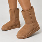 Winter Boots Suede Chestnut Women's Mid-Calf Fleece-Lined – Casual, Cold Weather Warmth