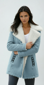 Winter Coat Wool Blend Green Women's Sherpa Fleece-Lined Jacket – Casual, Office, Holiday, Gift