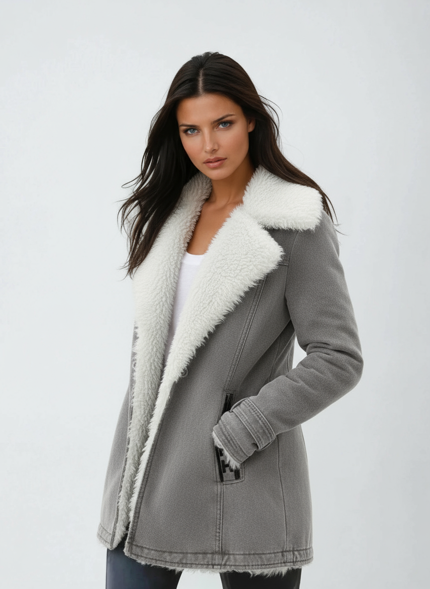 Winter Coat Wool Blend Green Women's Sherpa Fleece-Lined Jacket – Casual, Office, Holiday, Gift