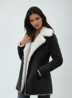 Winter Coat Wool Blend Green Women's Sherpa Fleece-Lined Jacket – Casual, Office, Holiday, Gift