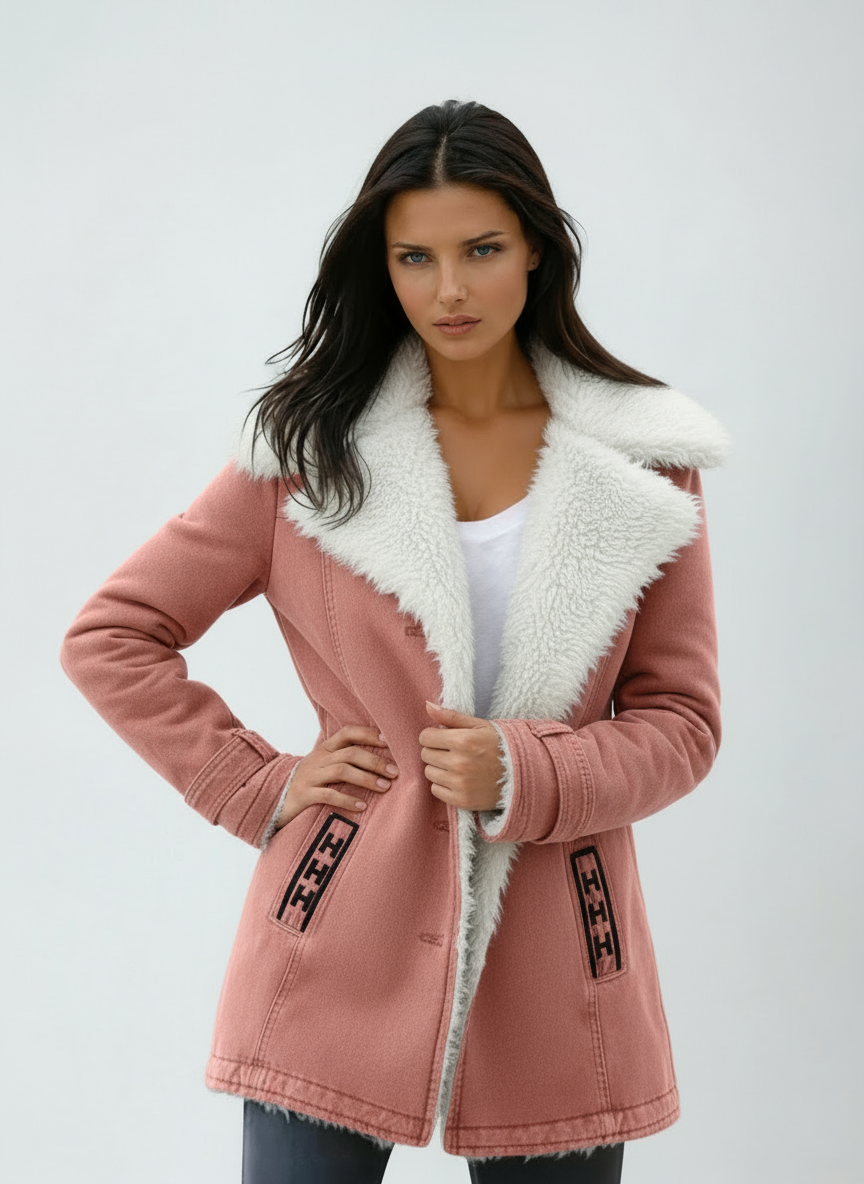 Winter Coat Wool Blend Green Women's Sherpa Fleece-Lined Jacket – Casual, Office, Holiday, Gift