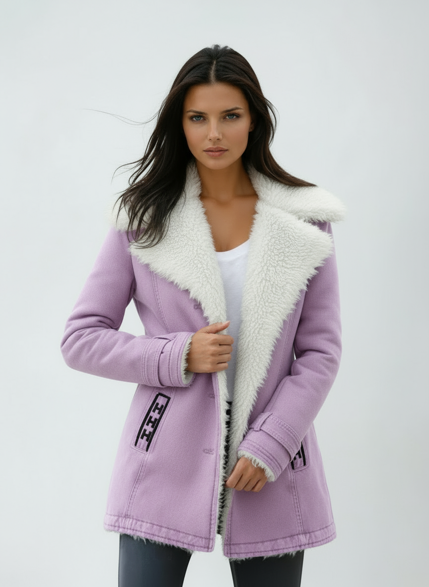 Winter Coat Wool Blend Green Women's Sherpa Fleece-Lined Jacket – Casual, Office, Holiday, Gift