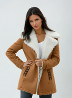 Winter Coat Wool Blend Green Women's Sherpa Fleece-Lined Jacket – Casual, Office, Holiday, Gift