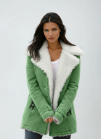 Winter Coat Wool Blend Green Women's Sherpa Fleece-Lined Jacket – Casual, Office, Holiday, Gift