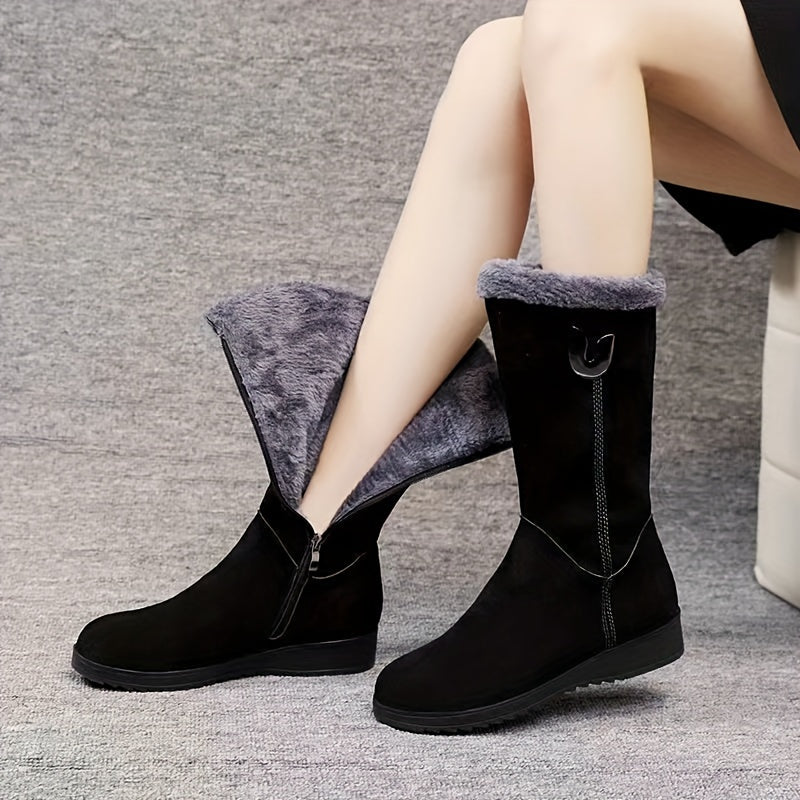 Winter Snow Boots Faux Fur Cuff Mid-Calf Women's – Casual, Cold Weather, Gift, Everyday Warmth