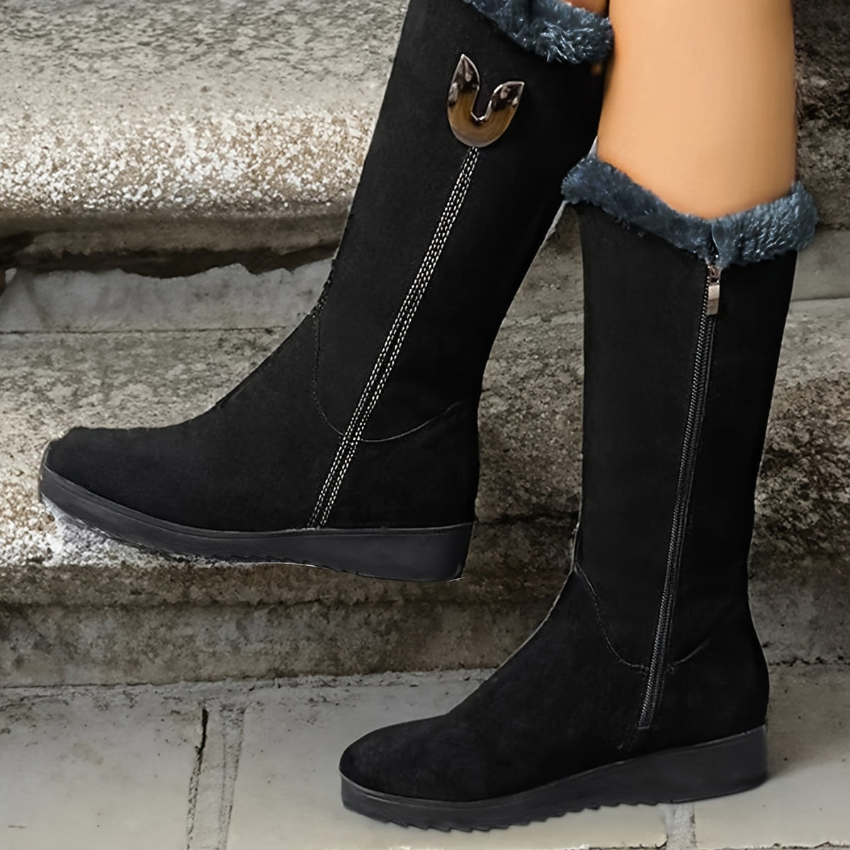 Winter Snow Boots Faux Fur Cuff Mid-Calf Women's – Casual, Cold Weather, Gift, Everyday Warmth
