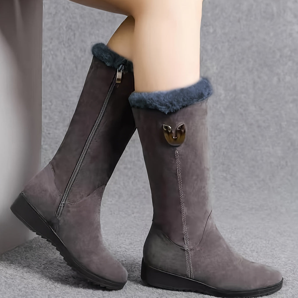 Winter Snow Boots Faux Fur Cuff Mid-Calf Women's – Casual, Cold Weather, Gift, Everyday Warmth