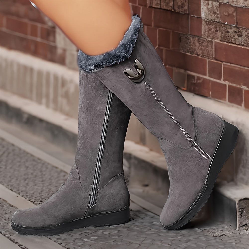 Winter Snow Boots Faux Fur Cuff Mid-Calf Women's – Casual, Cold Weather, Gift, Everyday Warmth
