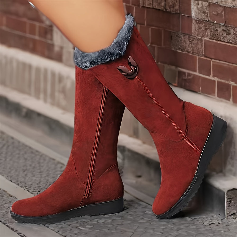 Winter Snow Boots Faux Fur Cuff Mid-Calf Women's – Casual, Cold Weather, Gift, Everyday Warmth