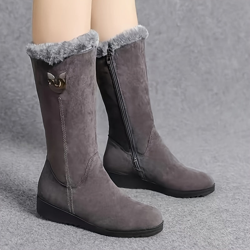 Winter Snow Boots Faux Fur Cuff Mid-Calf Women's – Casual, Cold Weather, Gift, Everyday Warmth